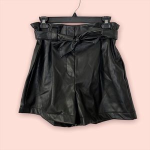 BRAND NEW: Black Faux Leather Shorts with Bow Belt